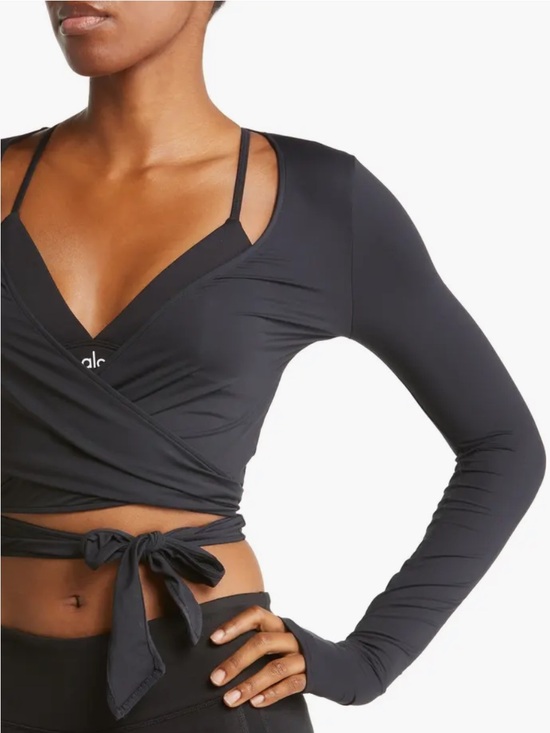 ALO Yoga Tops - ALO Yoga Black Escalate Wrap Crop Top with Long Sleeves Balletcore